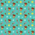 Christmas seamless pattern with stars, snowflakes, Xmas bells and candies Royalty Free Stock Photo