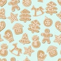 Christmas seamless pattern. sweet cookies in the form of a man, house, snowman, heart and other items