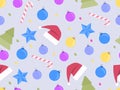 Christmas seamless pattern with Christmas trees and Christmas balls, stars, candies and cap Santa Claus. Xmas ornaments Royalty Free Stock Photo