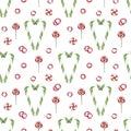 Christmas seamless pattern using sketching technique with candies on a white background