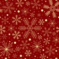 Christmas seamless pattern with various snowflakes on dark red background Royalty Free Stock Photo