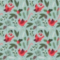 Christmas seamless pattern, vector floral illustration with traditional holiday elements