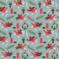 Christmas seamless pattern, vector illustration with traditional holiday elements