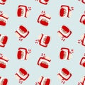 Christmas seamless pattern of vector Santa Claus coffee or chocolate cup in red holiday protection mask from virus, hat, Royalty Free Stock Photo