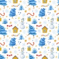 Christmas seamless pattern with walking spruces.