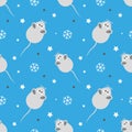 Christmas seamless pattern, white rats and snowflakes on a blue background. Festive design for Christmas and New Years fashion pri