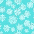 Christmas seamless pattern with white snowflakes on blue background. Vector illustration. Royalty Free Stock Photo