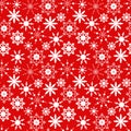 Christmas seamless pattern with white snowflakes on a red background.