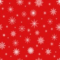 ÃÂChristmas seamless pattern. White snowflakes on a red background. Royalty Free Stock Photo