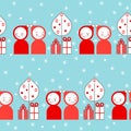 Christmas seamless pattern wiht cute characters. Vector illustration.