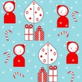 Christmas seamless pattern wiht cute characters. Vector illustration.