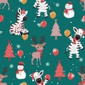 Christmas seamless pattern with zebra background, Winter pattern with deer, wrapping paper, winter greetings, web page background