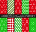 Christmas seamless patterns collection Seamless background with gingerbread, bells, socks, candycane, geometric ornament