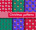 Christmas seamless patterns collection. Cute colorful festive backgrounds for Christmas, New Year. Trendy vibrant colors Royalty Free Stock Photo