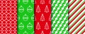 Christmas seamless patterns collection. Festive seamless background with xmas tree, candycane stripes ornament