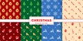 Christmas seamless patterns collection. Christmas trees, candy canes, gift boxes and other symbols Royalty Free Stock Photo