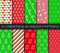 Christmas seamless patterns collection. Xmas New year texture. Seamless background with holiday socks, candycane