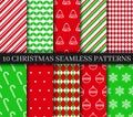 Christmas seamless patterns collection. Xmas New year texture. Bells, snowflakes, candycane ornament. Holiday wrapping Royalty Free Stock Photo