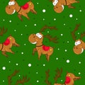 Christmas seamless patterns with cute deers and snow.