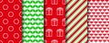 Christmas seamless patterns set. Festive seamless with xmas, candycane stripes and geometric fabric ornament