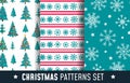 Christmas seamless patterns set with snowflakes, trees and decor Royalty Free Stock Photo