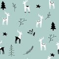 Christmas seamless strip pattern. Scandinavian motives. Nordic ornament with deer.