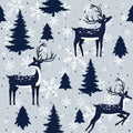 Christmas seamless texture with deer, fir trees and snowflakes for print and web design Royalty Free Stock Photo