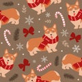 Christmas seamless vector pattern with corgi dog and christmas elements. Royalty Free Stock Photo