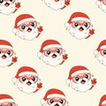 Christmas Seamless vector pattern with cute groovy Santa Claus. Retro Merry Christmas greeting card background. Seamless