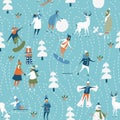 Christmas seamless vector pattern. Holiday template for wallpaper and wrapping paper in hand drawing cartoon modern style. Royalty Free Stock Photo