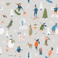 Christmas seamless vector pattern with winter games.