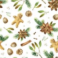 Christmas seamless watercolor pattern