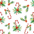 Christmas seamless watercolor pattern. Tasty set of Christmas sweets.