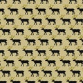 Christmas seasmless pattern with black and golden deers on light background. texture for gift packaging, wrapping paper, Royalty Free Stock Photo