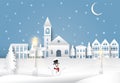 Christmas season in city town paper art background. night scene Royalty Free Stock Photo