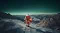 mountain night sky holiday winter santa costume nature snow christmas. Generative AI.