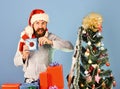 Christmas seasonal discounts concept. Guy or hipster shopper Royalty Free Stock Photo