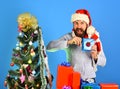 Christmas seasonal discounts concept. Guy or hipster shopper Royalty Free Stock Photo