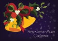 Christmas seasonal greeting card A Happy Joyful Merry Christmas and Jingle bells