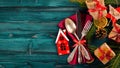 Christmas serving cutlery with plate on a wooden