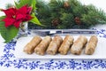 Christmas serving of meat rolls