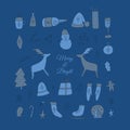 Vector set of winter symbols. Hand drawn illustrations. Holiday collection Royalty Free Stock Photo