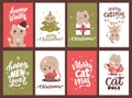 The Christmas set of cards with cats and quotes about Happy New Year