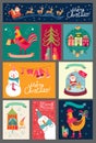 Christmas set of cards. Collection of stickers, backgrounds