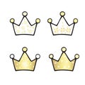 Christmas, New Year signs, symbols . Set of four cute holiday crowns . Cartoon vector isolated illustration.