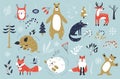 Christmas set with cute animals. Winter characters. Woodland animals hand drawn. Christmas sketch drawing Royalty Free Stock Photo