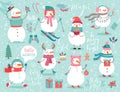 Christmas set with cute snowmen. Royalty Free Stock Photo