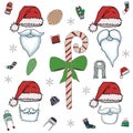 Christmas set of decorative isolated elements. Christmas theme in the festive colors.