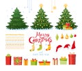 Christmas set with decorative winter objects - toys, baubles, gift boxes, balls, garlands, socks, xmas trees isolated on Royalty Free Stock Photo