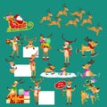 Christmas set of deer with banner , happy winter xmas holiday animal greeting card, santa helper reindeer vector Royalty Free Stock Photo